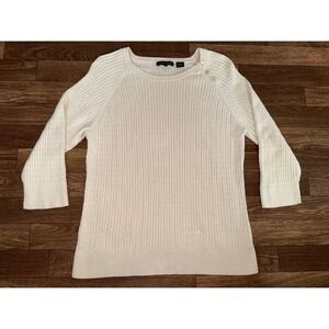 Jeanne Pierre Cable Knit Sweater Button Detail 3/4 Sleeve Top XL‎